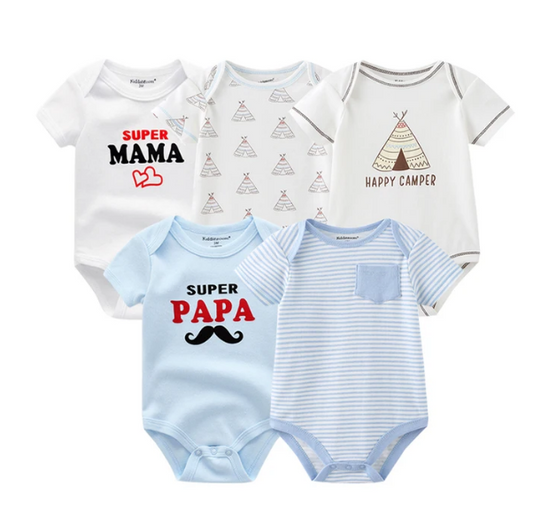 The Zena - 5pcs Unisex Cotton Rompers - Super Mama/ Papa Set