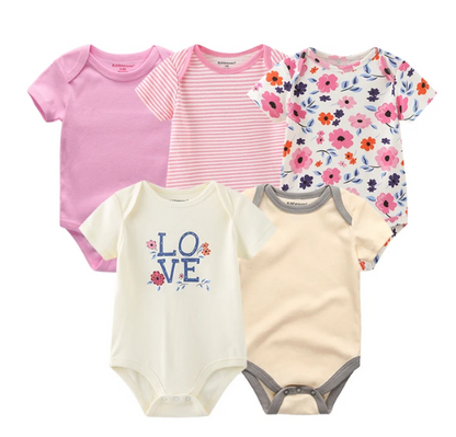 The Zena - 5pcs Unisex Cotton Rompers - Cute Love Print Set