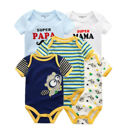 The Zena - 5pcs Unisex Cotton Rompers - Cute Racoon Set