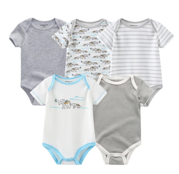 The Zena - 5pcs Unisex Cotton Rompers - Cute Elephant Set