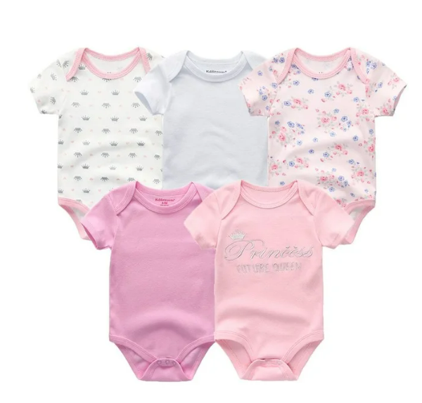 The Zena - 5pcs Unisex Cotton Rompers - Pink Princess Set