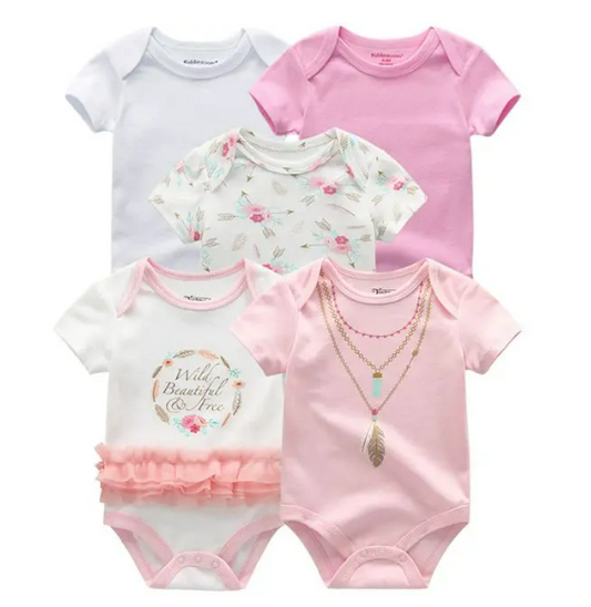 The Zena - 5pcs Unisex Cotton Rompers - Beautiful Pink Set