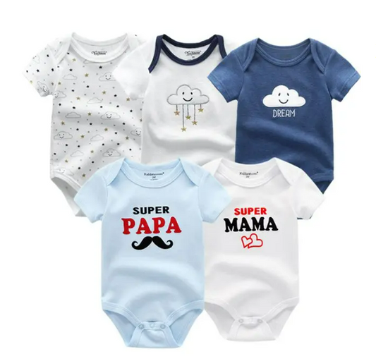 The Zena - 5pcs Unisex Cotton Rompers - Dream Clouds Set