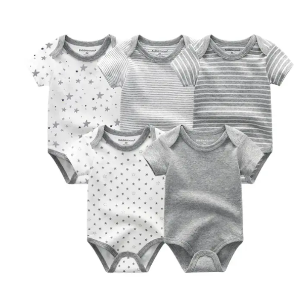 The Zena - 5pcs Unisex Cotton Rompers - Shades of Gray Set