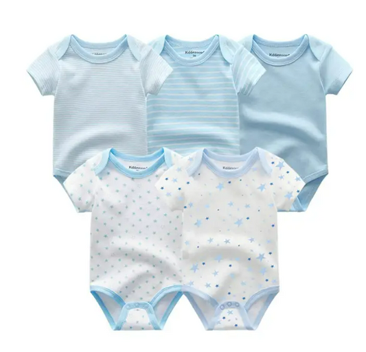 The Zena - 5pcs Unisex Cotton Rompers - Shades of Blue Set