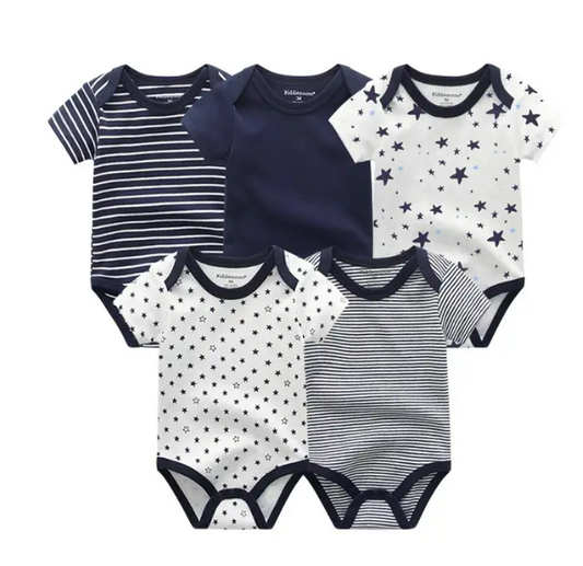 The Zena - 5pcs Unisex Cotton Rompers - Shades of Navy Blue