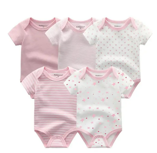 The Zena - 5pcs Unisex Cotton Rompers - Shades of Pink Set