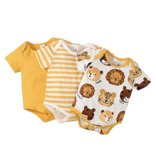 The Benjamin - 3pcs Plain Striped Animal Print Romper Bundle