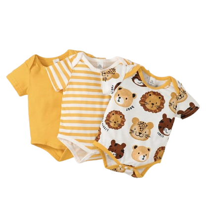 The Benjamin - 3pcs Plain Striped Animal Print Romper Bundle