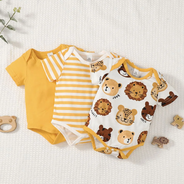 The Benjamin - 3pcs Plain Striped Animal Print Romper Bundle