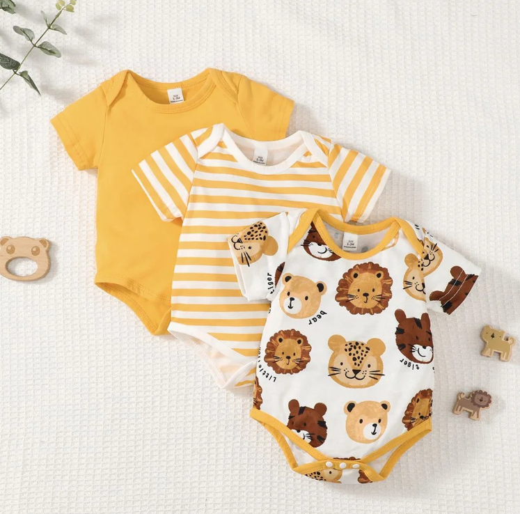 The Benjamin - 3pcs Plain Striped Animal Print Romper Bundle