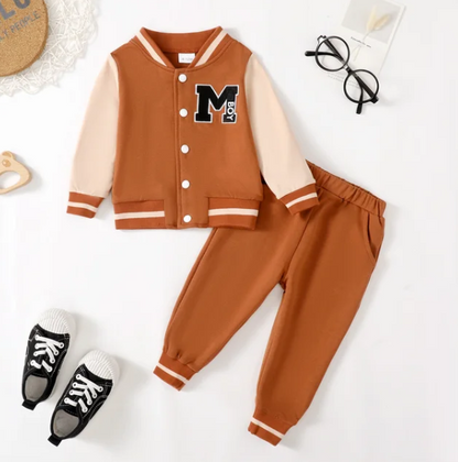 The Kayce - Monogram Print Varsity Jacket + Pants