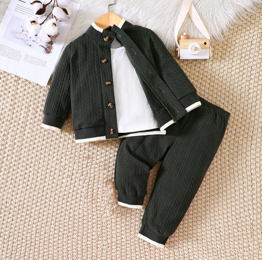 The Ethan - 3pcs Baby Boy Round Neck Top + Green Long Sleeve + Pants