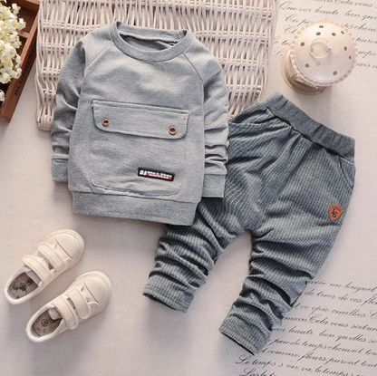 The Theodore - 2pcs Baby Boy Solid Large Pocket Tops + Pants