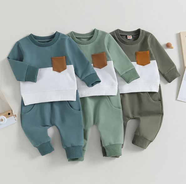 The Felix - 2pcs Baby Boy Long Sleeve Contrast Colour Pullover Tops + Pants