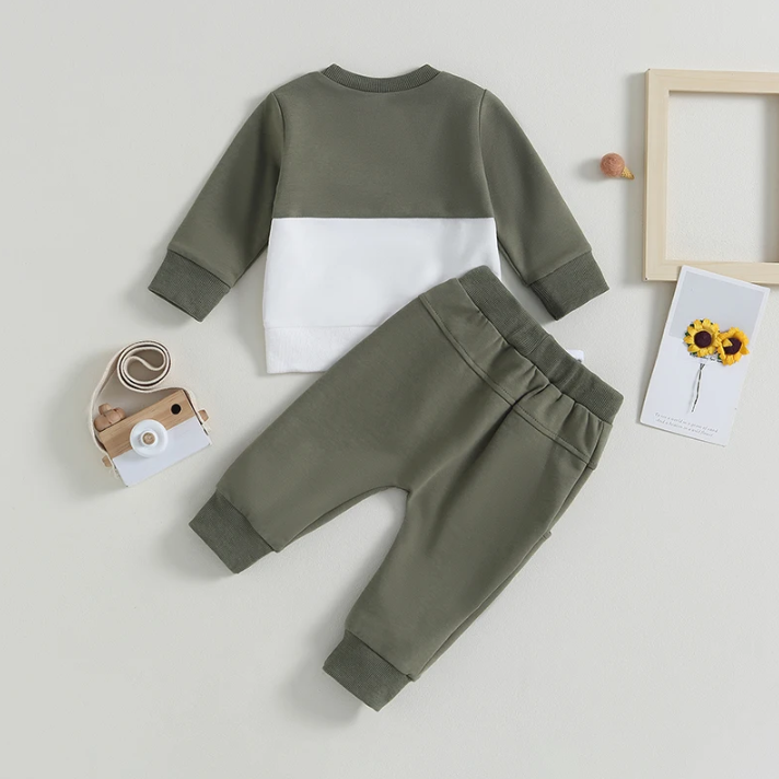 The Felix - 2pcs Baby Boy Long Sleeve Contrast Colour Pullover Tops + Pants