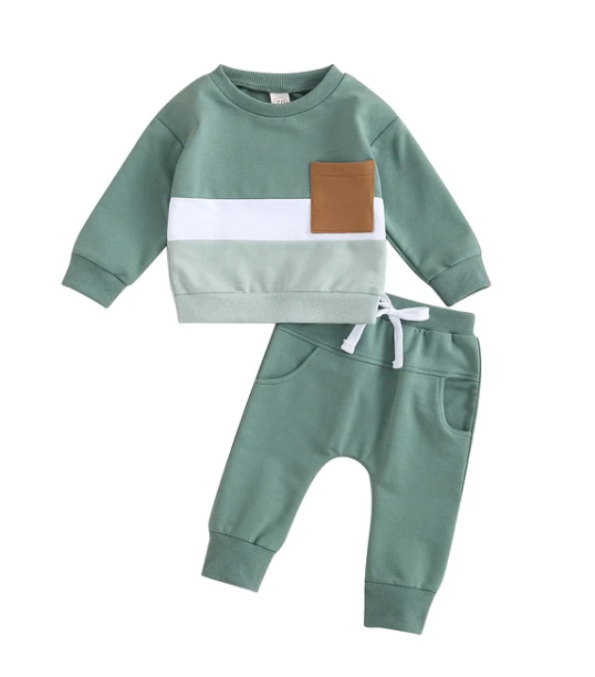 The Felix - 2pcs Baby Boy Long Sleeve Contrast Colour Pullover Tops + Pants