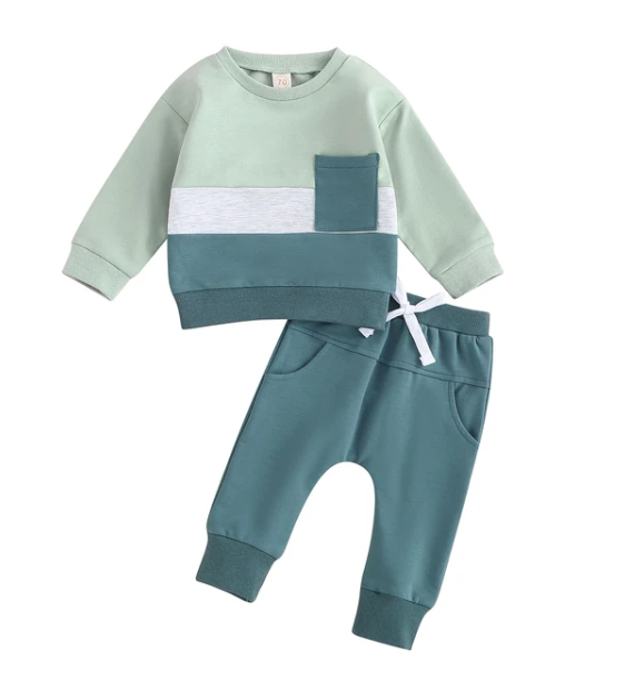 The Felix - 2pcs Baby Boy Long Sleeve Contrast Colour Pullover Tops + Pants