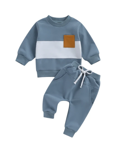 The Felix - 2pcs Baby Boy Long Sleeve Contrast Colour Pullover Tops + Pants