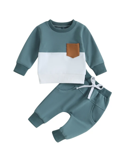 The Felix - 2pcs Baby Boy Long Sleeve Contrast Colour Pullover Tops + Pants