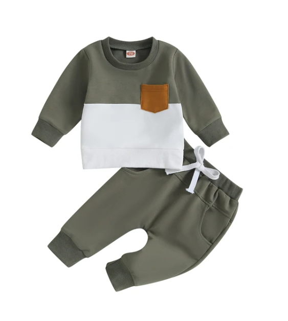 The Felix - 2pcs Baby Boy Long Sleeve Contrast Colour Pullover Tops + Pants