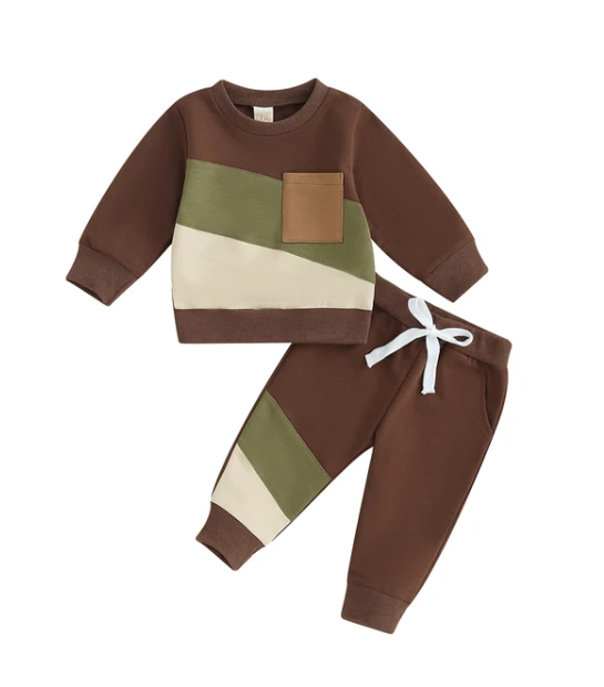 The Felix - 2pcs Baby Boy Long Sleeve Contrast Colour Pullover Tops + Pants