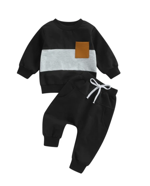 The Felix - 2pcs Baby Boy Long Sleeve Contrast Colour Pullover Tops + Pants