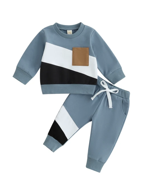 The Felix - 2pcs Baby Boy Long Sleeve Contrast Colour Pullover Tops + Pants