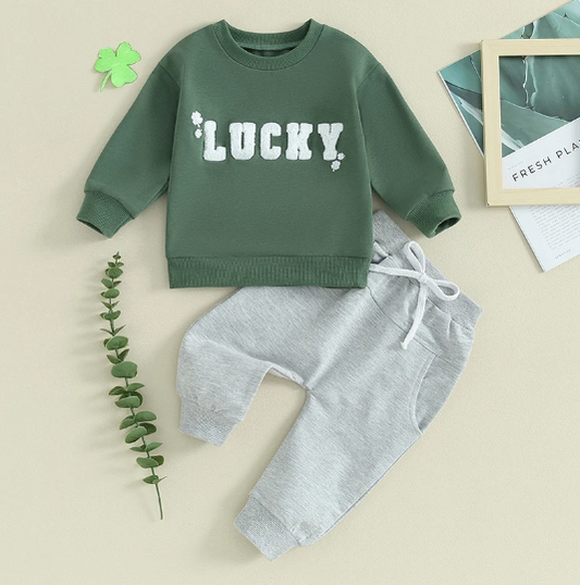 The Oliver - Baby Boy Lucky Embroidery Sweatshirt + Pants