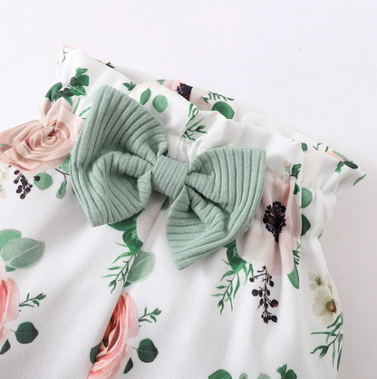 The Sophie - Baby Girl Green Print Romper + Pants + Headband