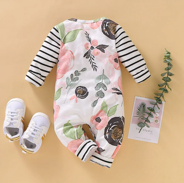 The Claire - Baby Girl Floral Stiped Long Sleeve Jumpsuit