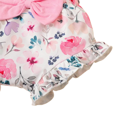 The Aaliyah - Baby Girl Print Sleeveless Romper Top + Floral Shorts + Headband