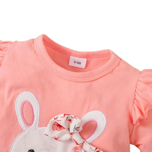 The Josephine - Baby Girl Ruffled Sleeve Rabbit Design Tops + Floral Short + Headband