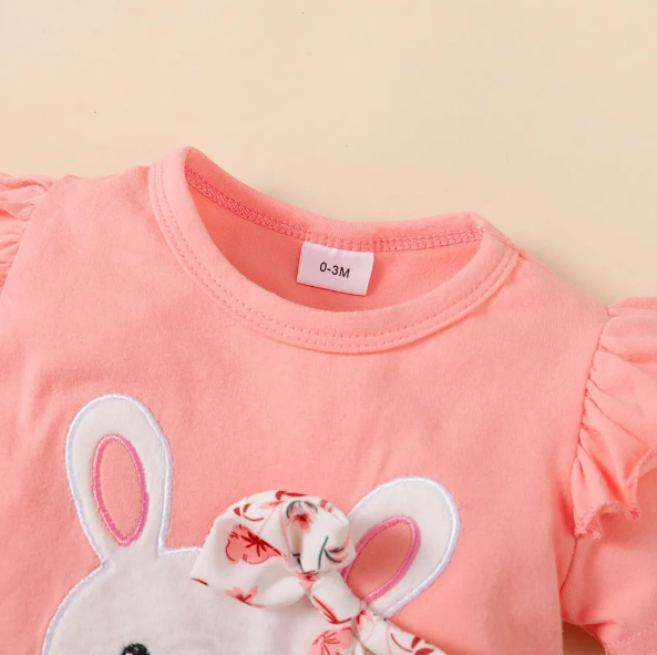 The Josephine - Baby Girl Ruffled Sleeve Rabbit Design Tops + Floral Short + Headband