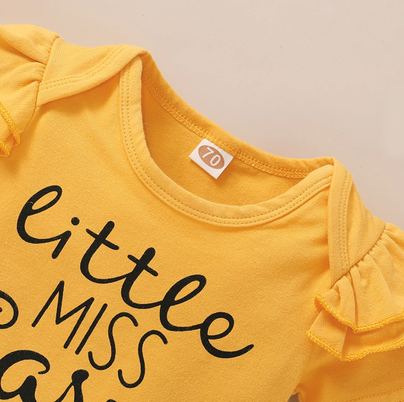 The Malia - Baby Girl Yellow Short Sleeve Crew Neck Tops + Floral Shorts + Headband