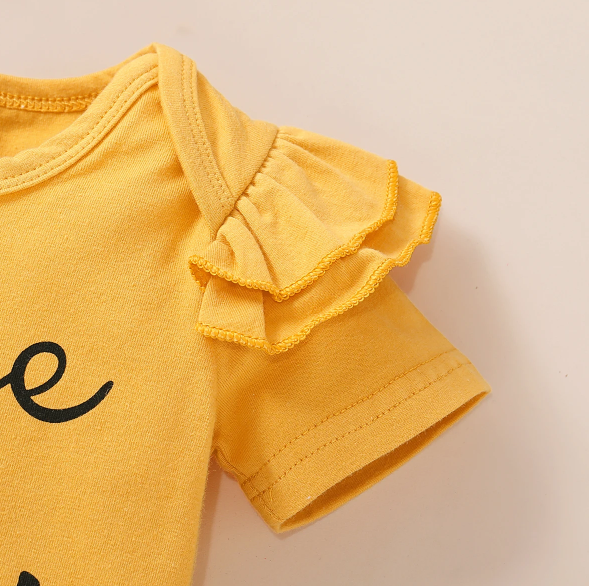 The Malia - Baby Girl Yellow Short Sleeve Crew Neck Tops + Floral Shorts + Headband