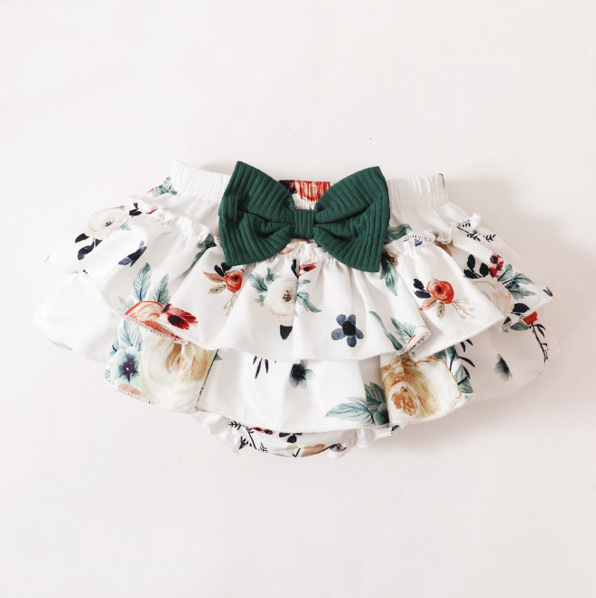 The Miriam - Baby Girl Green Short Sleeve Top + Floral Shorts + Headband