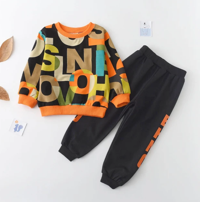 The Enzo - Baby Boy Long Sleeve Active Suit Letter Print Set