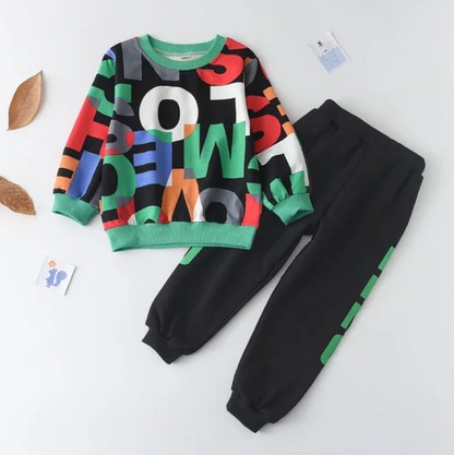 The Enzo - Baby Boy Long Sleeve Active Suit Letter Print Set