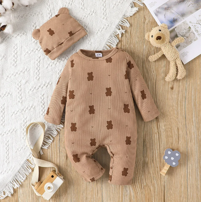 The Archer - Unisex Bear Print Romper + Hat