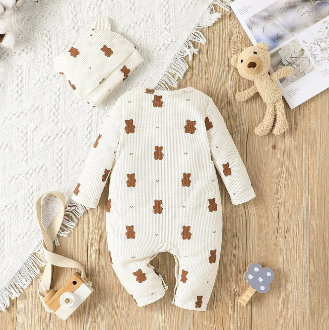 The Archer - Unisex Bear Print Romper + Hat