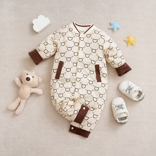 The Chase - Baby Unisex Brown Bear Print Jumpsuit