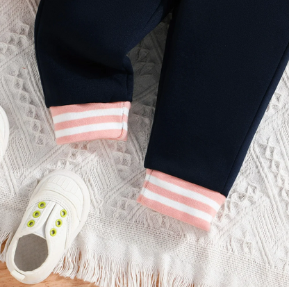 The Ophelia - Baby Girl Pink Letter M Baseball Button Jacket + Pants