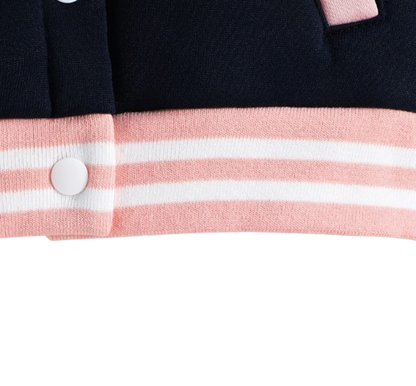 The Ophelia - Baby Girl Pink Letter M Baseball Button Jacket + Pants