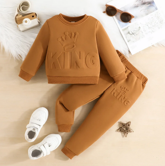 The Arthur - Baby Boy King Letter Print Long Sleeve + Pants