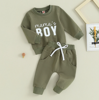 The Jason - Baby Boy Mama's Boy Letter Print Tops + Pants