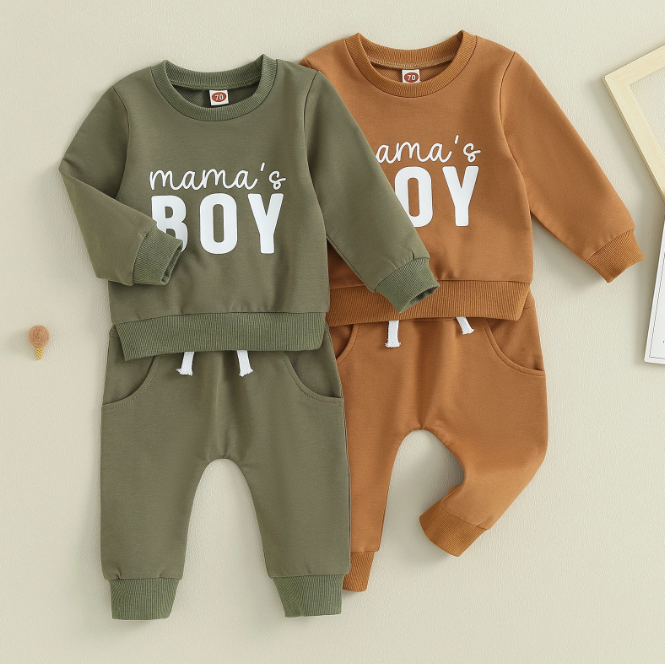 The Jason - Baby Boy Mama's Boy Letter Print Tops + Pants