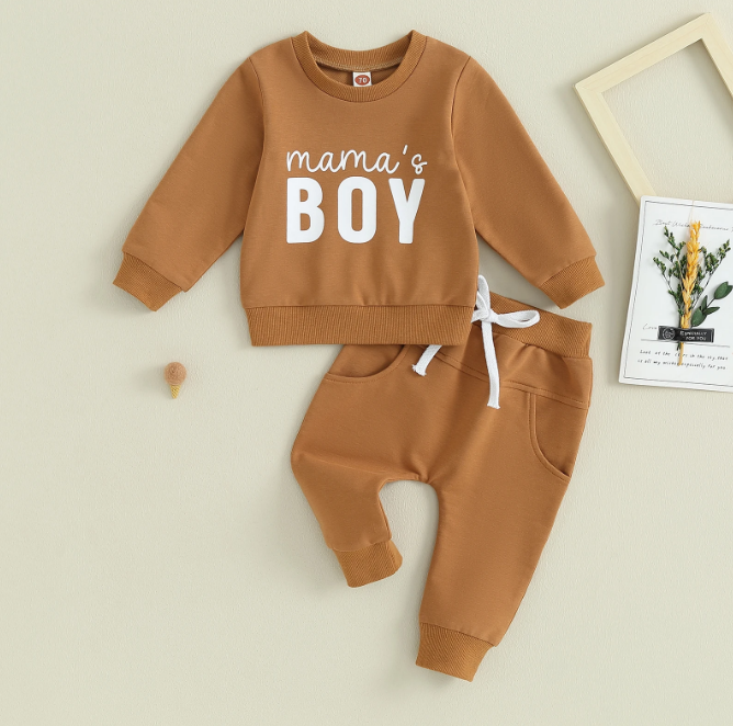 The Jason - Baby Boy Mama's Boy Letter Print Tops + Pants