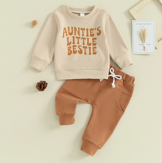 The Ashton - Baby Boy Auntie's Little Bestie Letter Print Tops + Pants