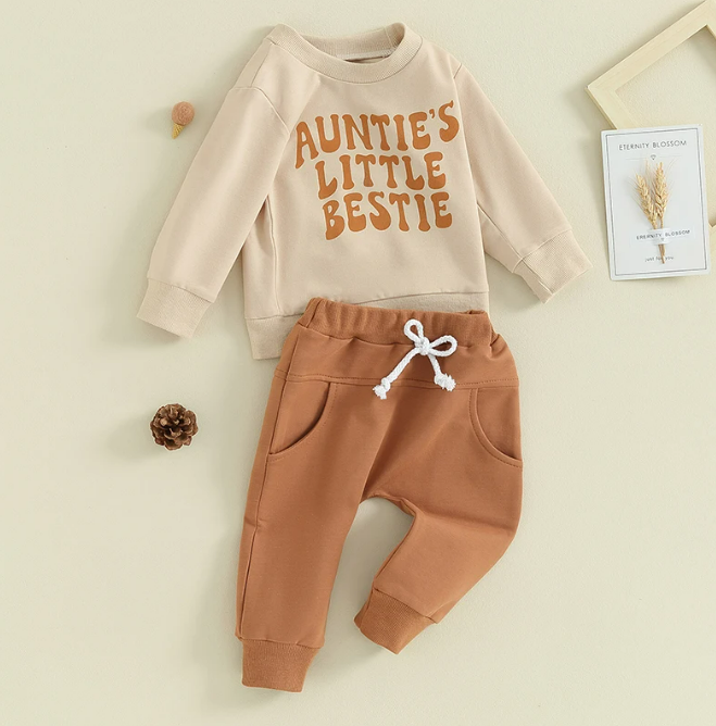 The Ashton - Baby Boy Auntie's Little Bestie Letter Print Tops + Pants